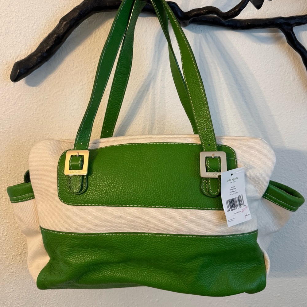 NWT Kate Spade Bridget Green Leather & Canvas Bag circa 2008 - Picture 2 of 15